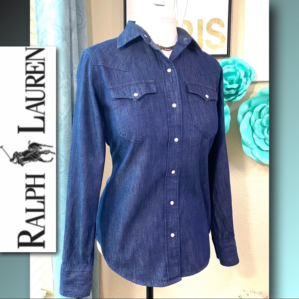 Lauren Ralph Lauren Cotton Denim Snap Button Down Shirt
Size S